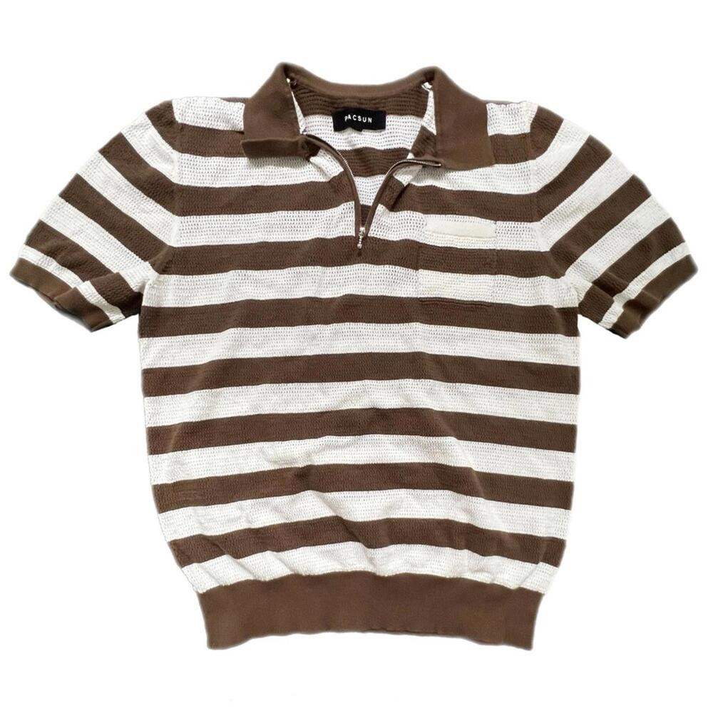 PacSun Knit Open Sweater with Brown &‎ White Stripes - XL